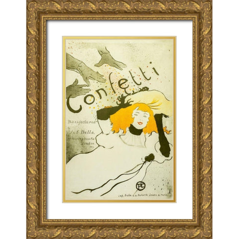 Confetti, 1927 Gold Ornate Wood Framed Art Print with Double Matting by Toulouse-Lautrec, Henri de