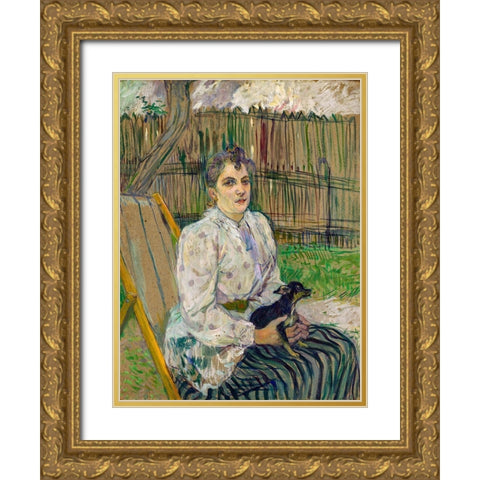 Lady with a Dog Gold Ornate Wood Framed Art Print with Double Matting by Toulouse-Lautrec, Henri de