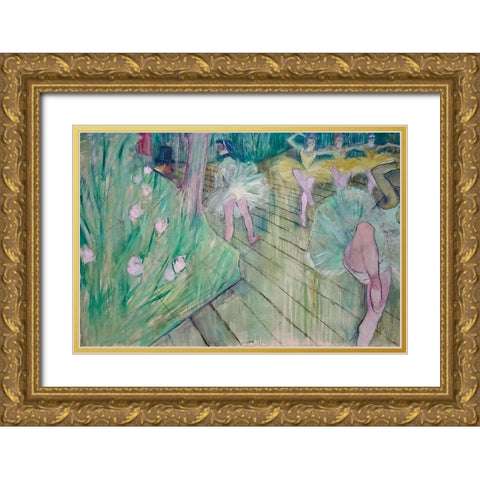 Ballet Scene Gold Ornate Wood Framed Art Print with Double Matting by Toulouse-Lautrec, Henri de