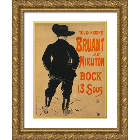Aristide Bruant Gold Ornate Wood Framed Art Print with Double Matting by Toulouse-Lautrec, Henri de