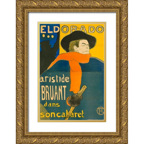 Eldorado Aristide Bruant Gold Ornate Wood Framed Art Print with Double Matting by Toulouse-Lautrec, Henri de