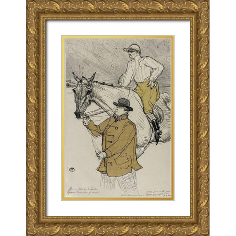 The Jockey Going to the Post Gold Ornate Wood Framed Art Print with Double Matting by Toulouse-Lautrec, Henri de