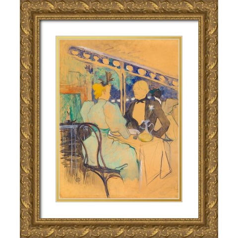 Fashionable People at Les Ambassadeurs Gold Ornate Wood Framed Art Print with Double Matting by Toulouse-Lautrec, Henri de