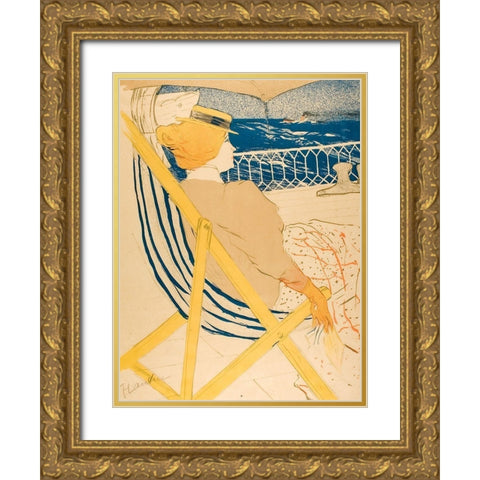 The Passenger in Cabin 54 Gold Ornate Wood Framed Art Print with Double Matting by Toulouse-Lautrec, Henri de