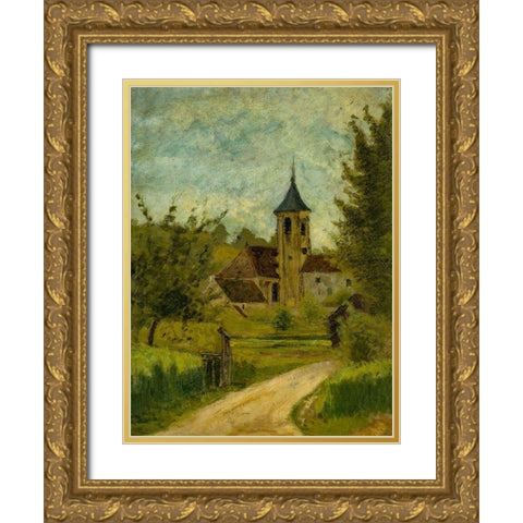 Landscape with Church Gold Ornate Wood Framed Art Print with Double Matting by Toulouse-Lautrec, Henri de