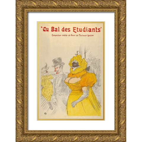 Au Bal des Etudiants Gold Ornate Wood Framed Art Print with Double Matting by Toulouse-Lautrec, Henri de