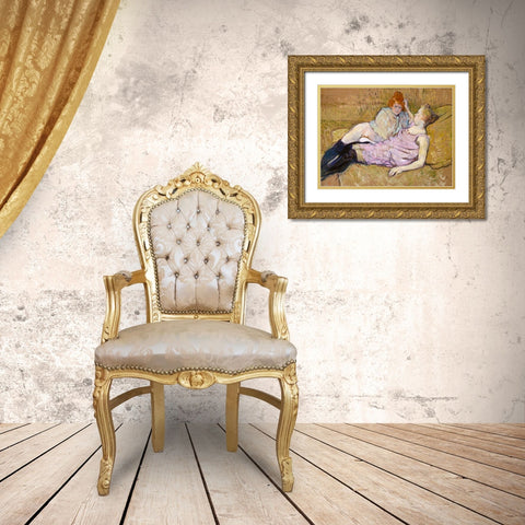 The Sofa Gold Ornate Wood Framed Art Print with Double Matting by Toulouse-Lautrec, Henri de