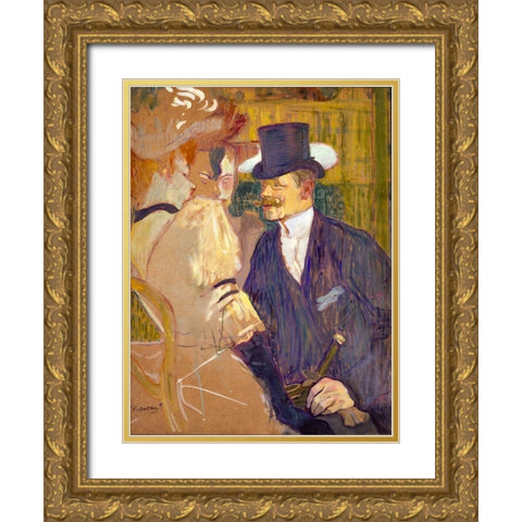 The Englishman at the Moulin Rouge Gold Ornate Wood Framed Art Print with Double Matting by Toulouse-Lautrec, Henri de