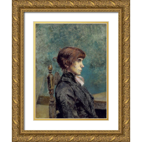 Portrait of Jeanne Wenz Gold Ornate Wood Framed Art Print with Double Matting by Toulouse-Lautrec, Henri de