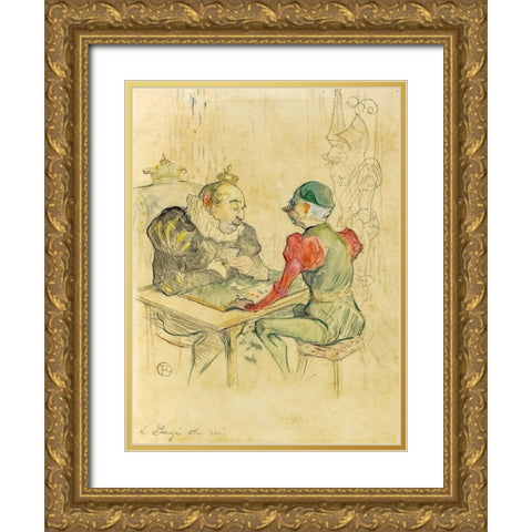 Le bezigue Gold Ornate Wood Framed Art Print with Double Matting by Toulouse-Lautrec, Henri de