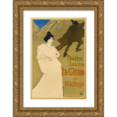 La Gitane Gold Ornate Wood Framed Art Print with Double Matting by Toulouse-Lautrec, Henri de