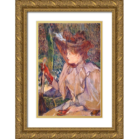 Woman with Gloves Gold Ornate Wood Framed Art Print with Double Matting by Toulouse-Lautrec, Henri de
