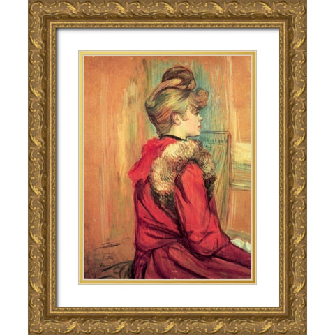 Girl in a Fur, Mademoiselle Jeanne Fontaine Gold Ornate Wood Framed Art Print with Double Matting by Toulouse-Lautrec, Henri de
