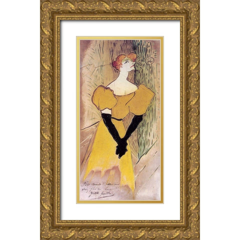Yvette Guilbert Gold Ornate Wood Framed Art Print with Double Matting by Toulouse-Lautrec, Henri de