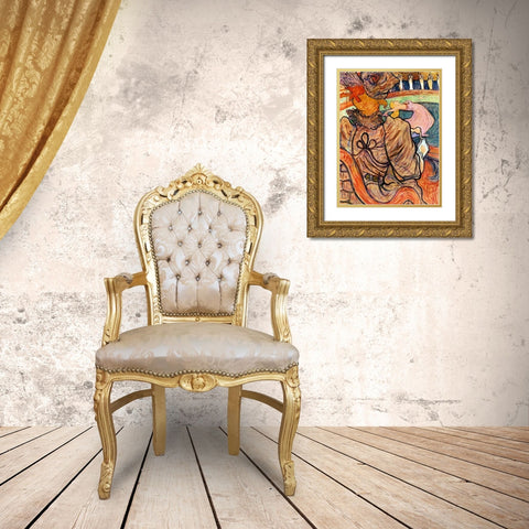 At the Nouveau Cirque the Dancer and Five Stuffed Shirts Gold Ornate Wood Framed Art Print with Double Matting by Toulouse-Lautrec, Henri de