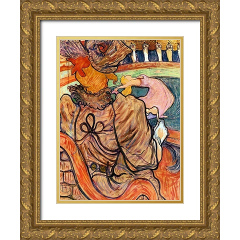 At the Nouveau Cirque the Dancer and Five Stuffed Shirts Gold Ornate Wood Framed Art Print with Double Matting by Toulouse-Lautrec, Henri de