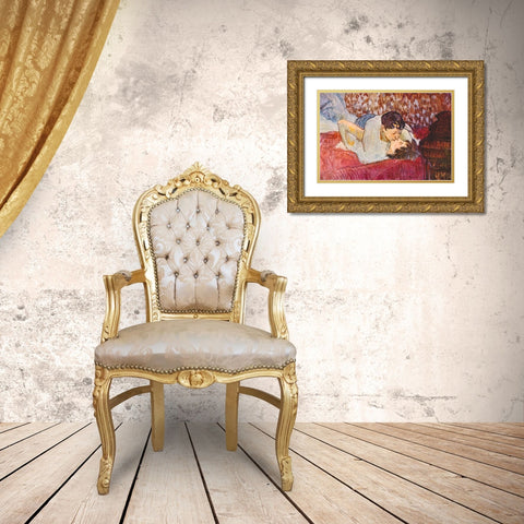 The Kiss Gold Ornate Wood Framed Art Print with Double Matting by Toulouse-Lautrec, Henri de