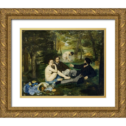 Luncheon on the Grass Gold Ornate Wood Framed Art Print with Double Matting by Manet, Edouard