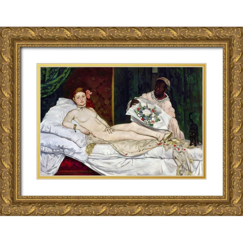 Olympia Gold Ornate Wood Framed Art Print with Double Matting by Manet, Edouard