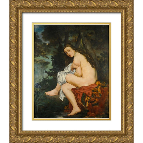La Nymphe surprise Gold Ornate Wood Framed Art Print with Double Matting by Manet, Edouard