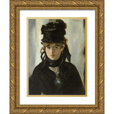 Berthe Morisot With a Bouquet of Violets Gold Ornate Wood Framed Art Print with Double Matting by Manet, Edouard