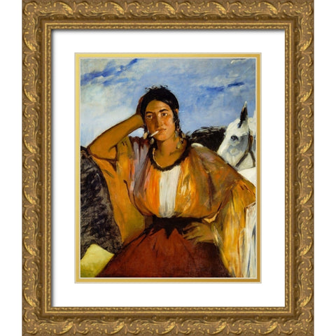 Gypsy with a Cigarette Gold Ornate Wood Framed Art Print with Double Matting by Manet, Edouard