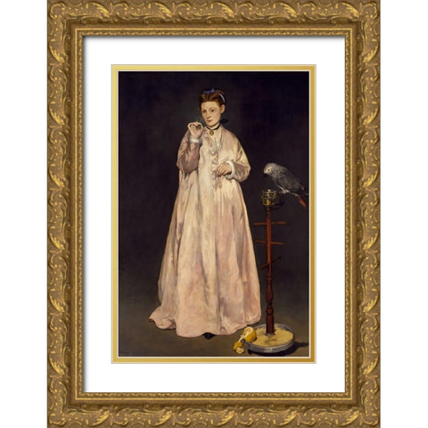 Young Lady in 1866 Gold Ornate Wood Framed Art Print with Double Matting by Manet, Edouard
