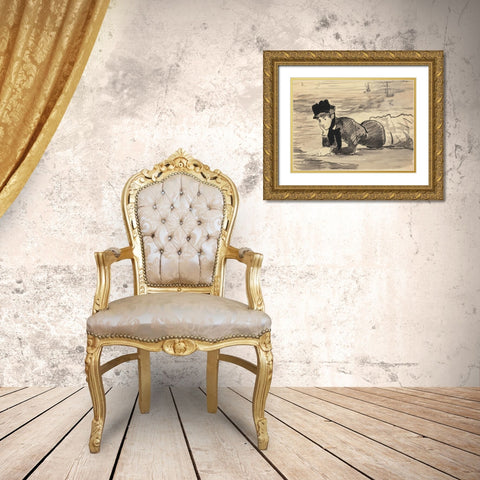 Woman Lying on the Beach. Annabel Lee Gold Ornate Wood Framed Art Print with Double Matting by Manet, Edouard