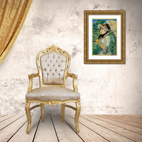 Jeanne Gold Ornate Wood Framed Art Print with Double Matting by Manet, Edouard