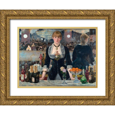 Bar in the Folies-BergÃ¨re Gold Ornate Wood Framed Art Print with Double Matting by Manet, Edouard