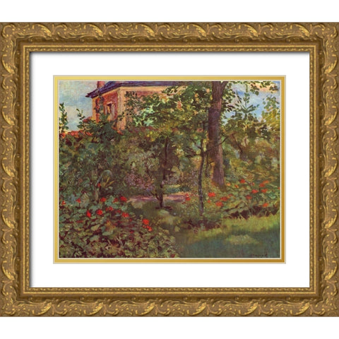 A corner in Bellevues garden Gold Ornate Wood Framed Art Print with Double Matting by Manet, Edouard