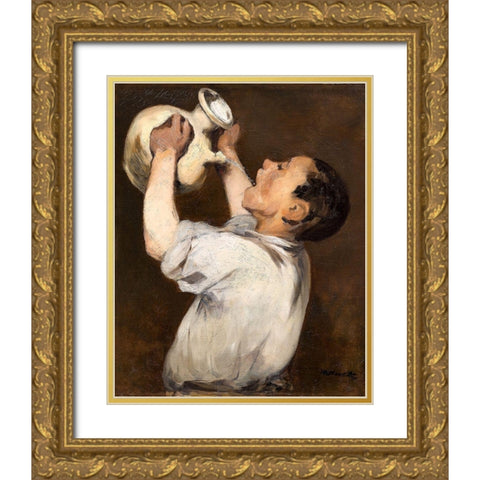 Boy with Pitcher Gold Ornate Wood Framed Art Print with Double Matting by Manet, Edouard