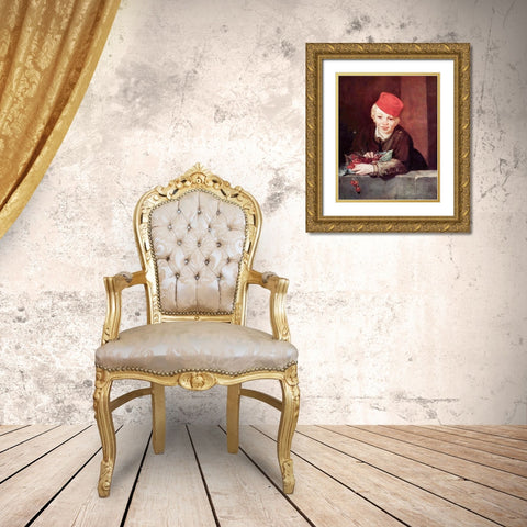 Boy with cherries Gold Ornate Wood Framed Art Print with Double Matting by Manet, Edouard