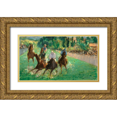 At the Races Gold Ornate Wood Framed Art Print with Double Matting by Manet, Edouard