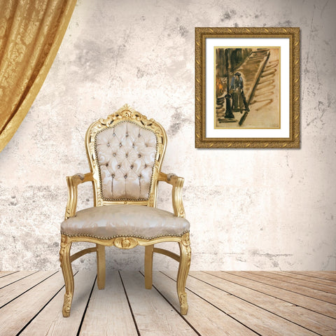 Rue Mossnier with Knife Grinder Gold Ornate Wood Framed Art Print with Double Matting by Manet, Edouard
