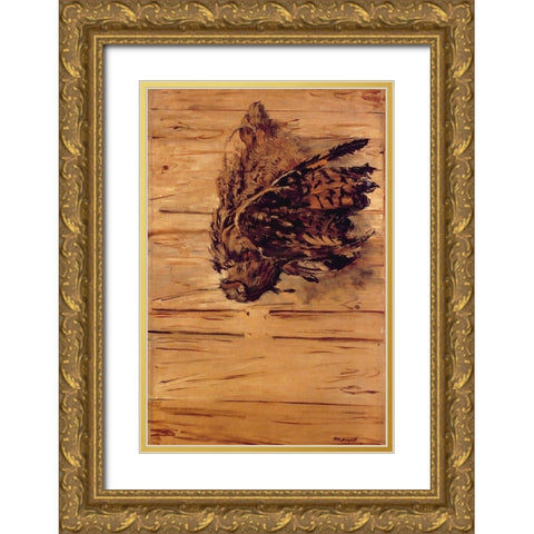 Dead Eagle Owl Gold Ornate Wood Framed Art Print with Double Matting by Manet, Edouard