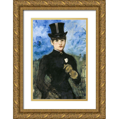 Horsewoman, Fullface Gold Ornate Wood Framed Art Print with Double Matting by Manet, Edouard