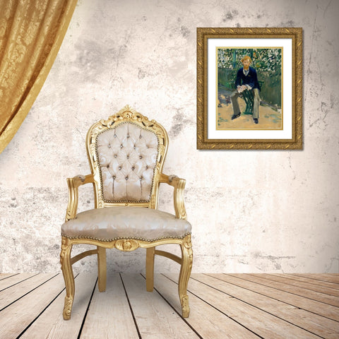 George Moore in the Artists Garden Gold Ornate Wood Framed Art Print with Double Matting by Manet, Edouard