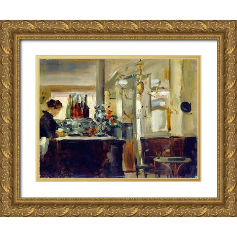 Bon Bock Cafe Gold Ornate Wood Framed Art Print with Double Matting by Manet, Edouard style of