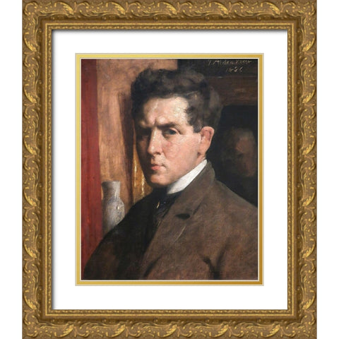 Self Portrait Gold Ornate Wood Framed Art Print with Double Matting by Weir, J Alden
