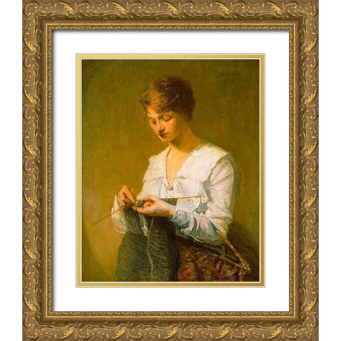 Knitting for Soldiers Gold Ornate Wood Framed Art Print with Double Matting by Weir, J Alden