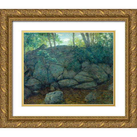 Woodland Rocks Gold Ornate Wood Framed Art Print with Double Matting by Weir, J Alden