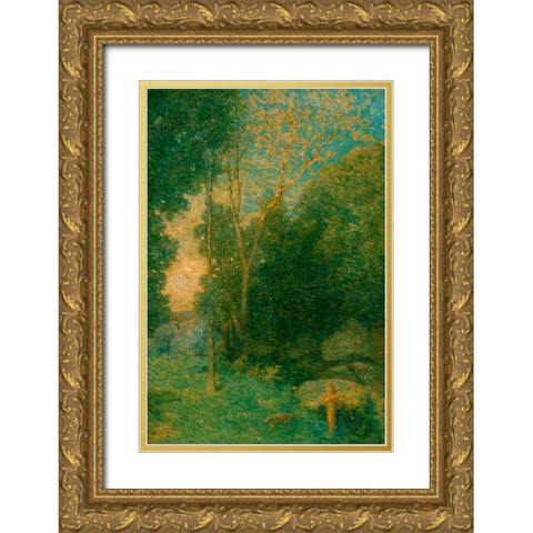 Pan and the Wolf Gold Ornate Wood Framed Art Print with Double Matting by Weir, J Alden