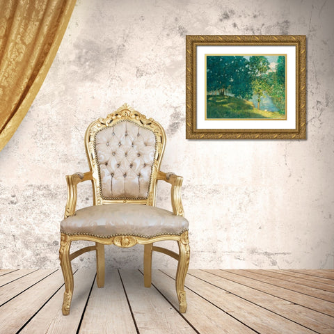 Afternoon by the Pond Gold Ornate Wood Framed Art Print with Double Matting by Weir, J Alden