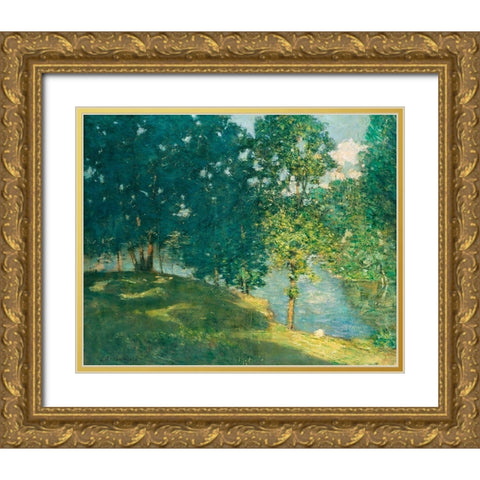 Afternoon by the Pond Gold Ornate Wood Framed Art Print with Double Matting by Weir, J Alden