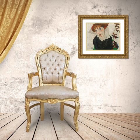 Portrait of Wally Neuzil Gold Ornate Wood Framed Art Print with Double Matting by Schiele, Egon
