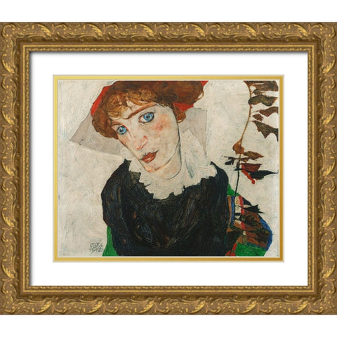 Portrait of Wally Neuzil Gold Ornate Wood Framed Art Print with Double Matting by Schiele, Egon