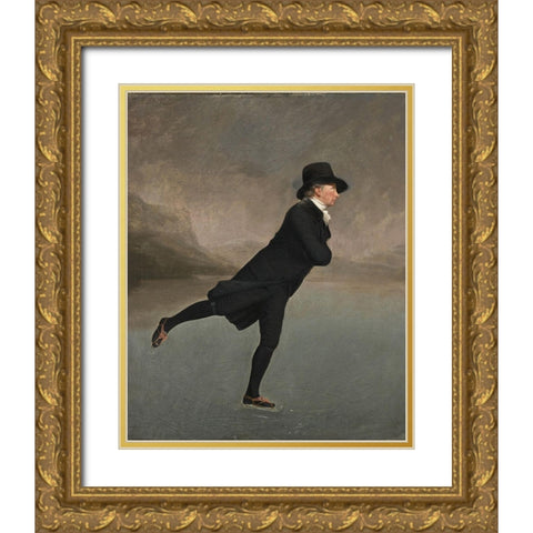 The Skating Minister Gold Ornate Wood Framed Art Print with Double Matting by Raeburn, Henry