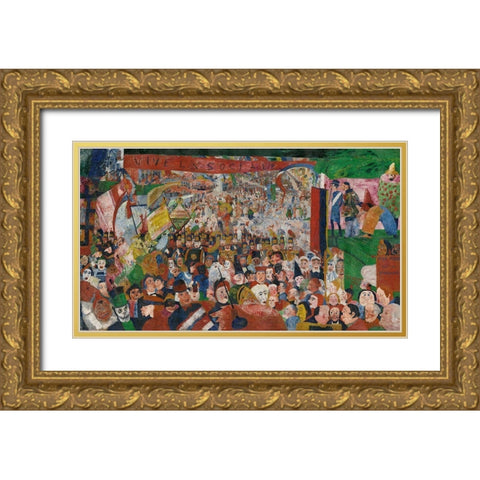 Christs Entry into Brussels in 1889 Gold Ornate Wood Framed Art Print with Double Matting by Ensor, James
