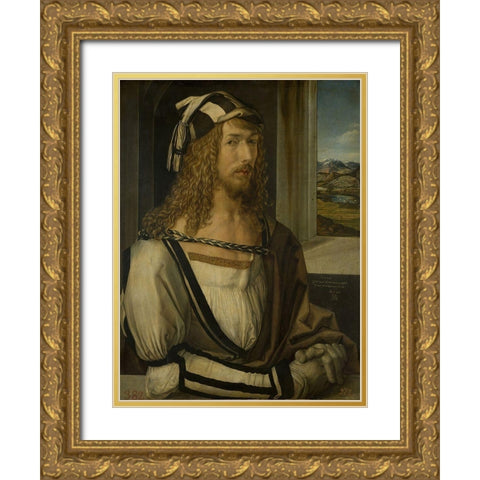 Self-portrait Gold Ornate Wood Framed Art Print with Double Matting by Durer, Albrecht